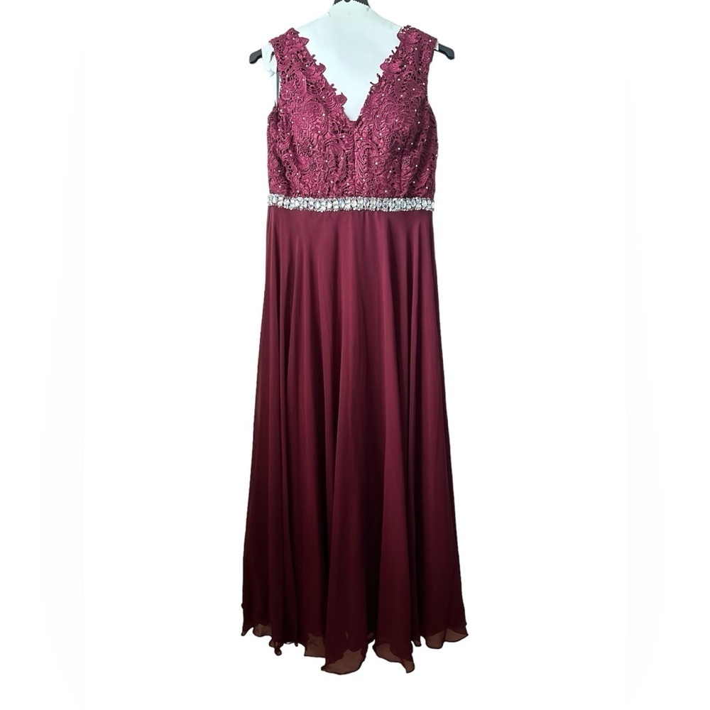 Wedding Special Ocasion Merlot Red Sleevess Empire Cut Dress Scarf Size XL